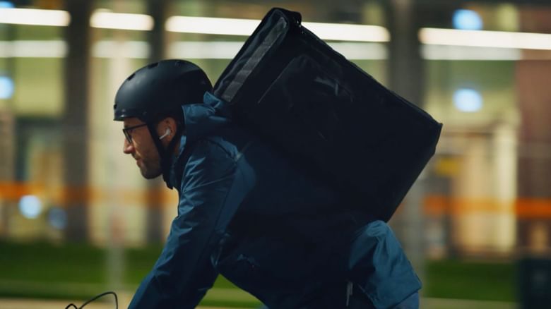 Man riding a bicycle to work